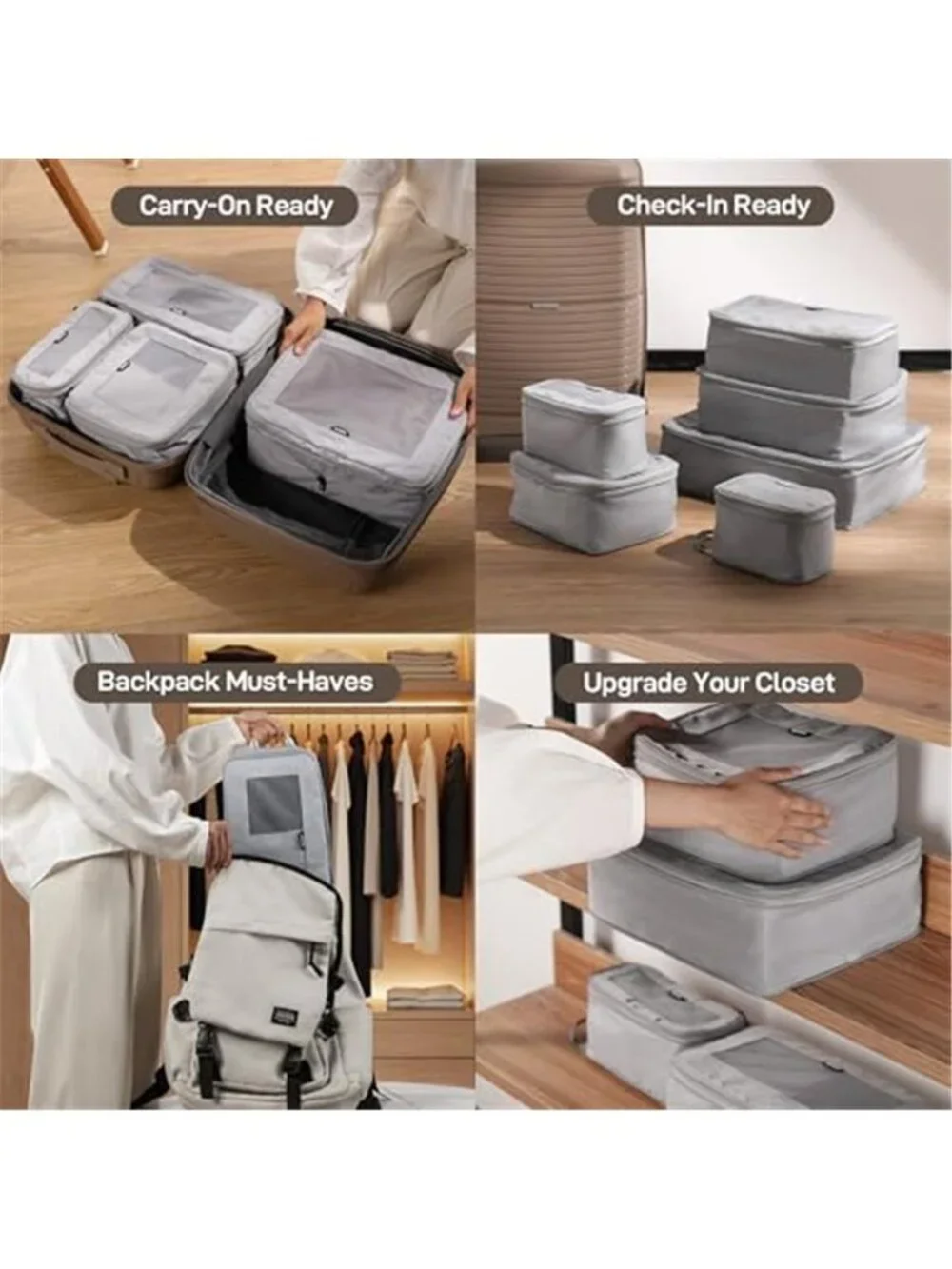 Compression Packing Cubes Travel Organizer Set Luggage Storage Bags 6 Piece